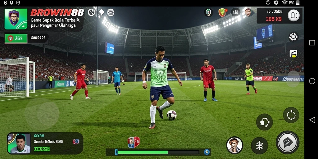 Tampilan gameplay seru di BROWIN88 dengan aksi sepak bola nyata.