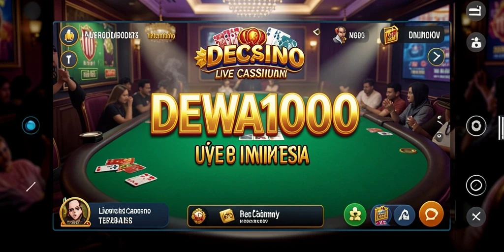 Screenshot gameplay DEWA1000 menampilkan dealer langsung dan suasana kasino yang mendebarkan.