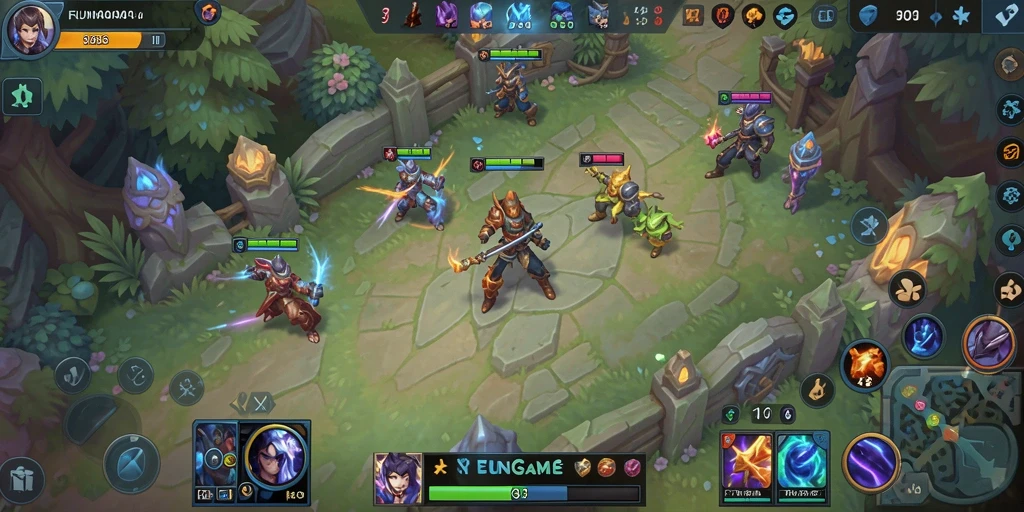 Tampilan dinamis gameplay FUNGAME yang penuh aksi MOBA.