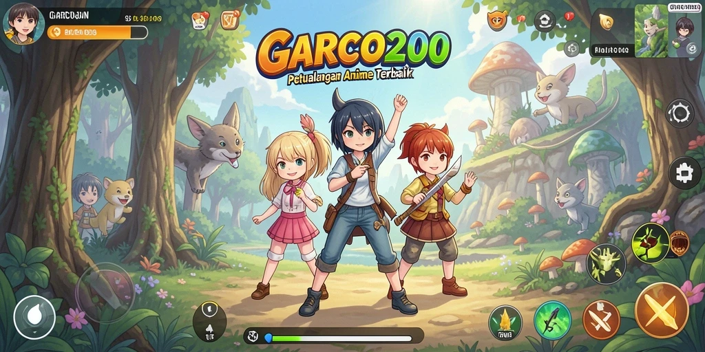Screenshot gameplay GARCO200 yang menampilkan karakter anime beraksi.