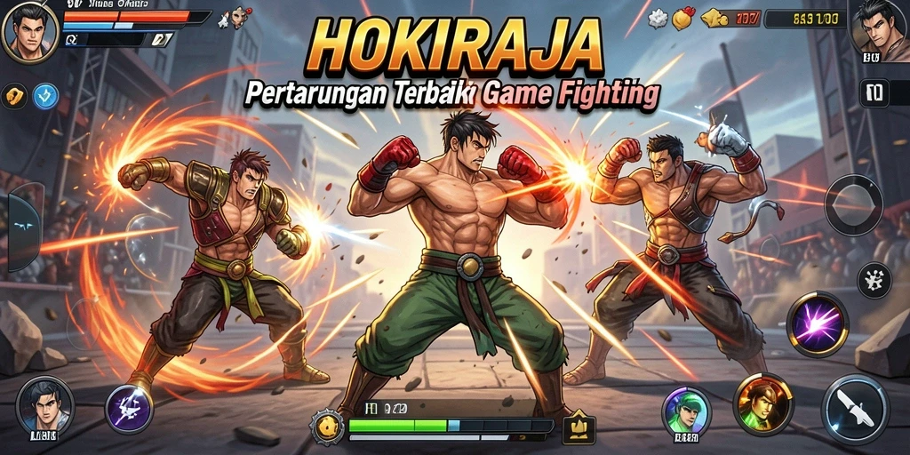 Gameplay HOKIRAJA menampilkan pertarungan seru antar karakter unik.